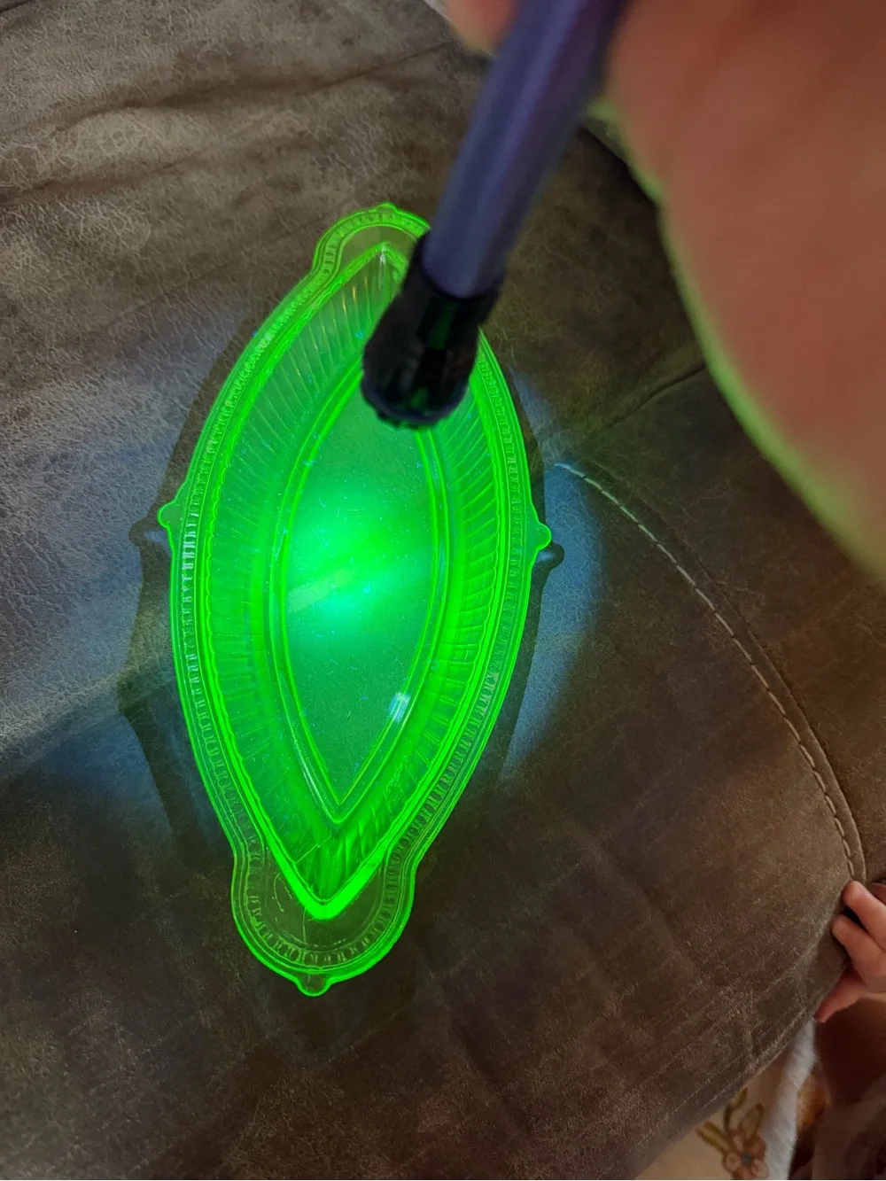 vintage green uranium glass oval celery or pickle dish